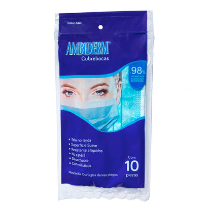 CUBREBOCAS ADULTO AZUL (pack c/5 bolsas c/10pz)