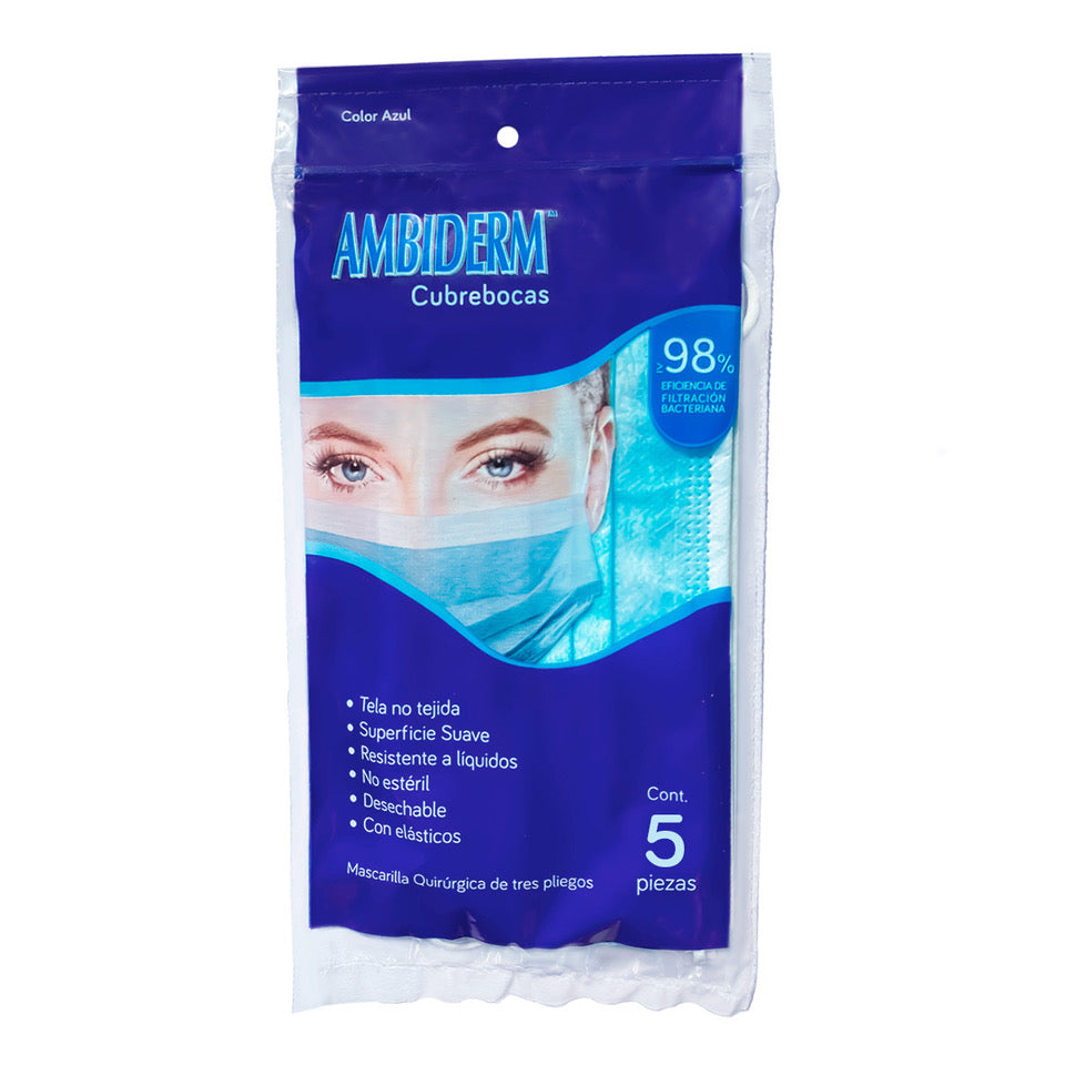 CUBREBOCAS ADULTO AZUL (pack c/10 bolsas c/5pz)